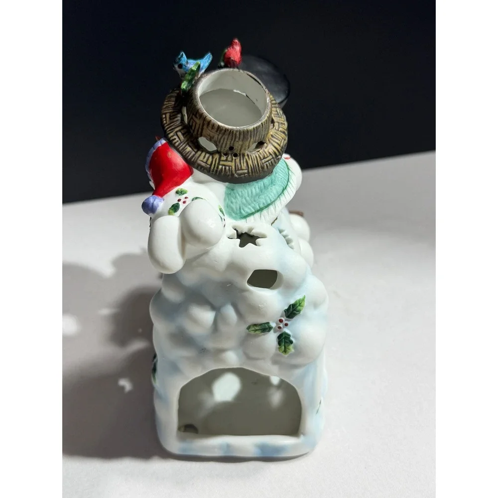 PartyLite Snowman Sledding Votive Tealight Candle Holder Ceramic Christmas Decor